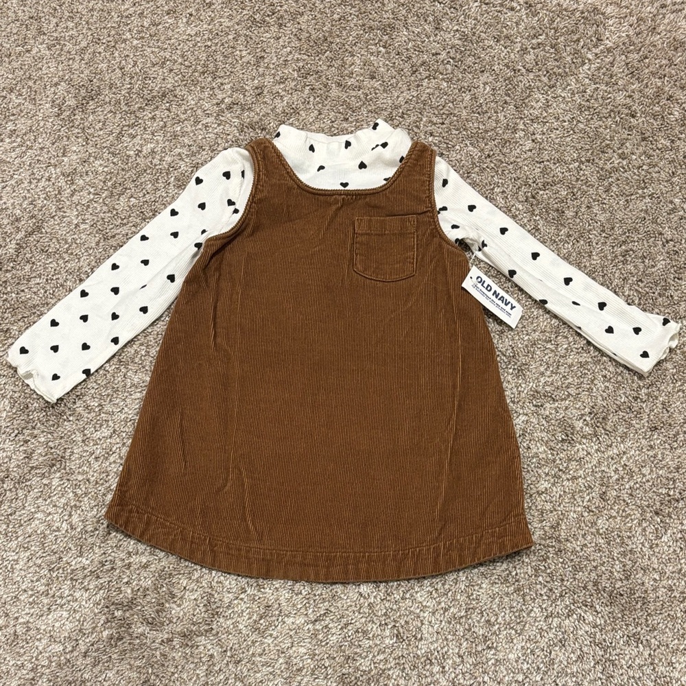 Old Navy Brown Corduroy Dress with Heart Print Top